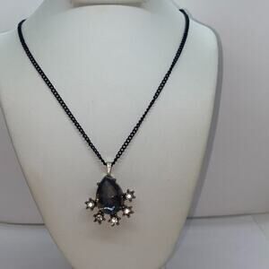 Black-Tone Clear & Blue Rhinestone Necklace